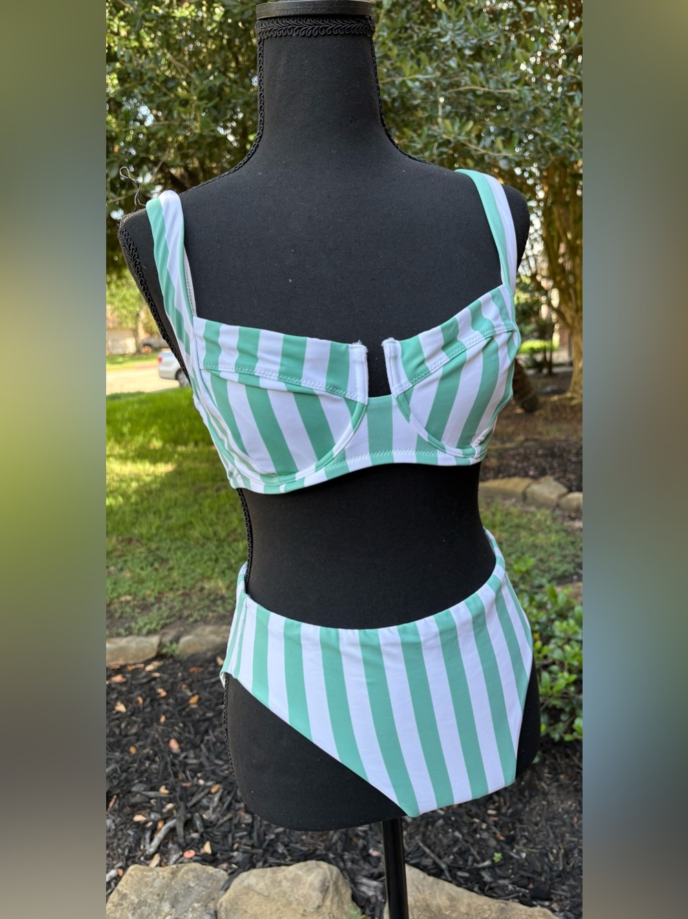 Victoria's Secret Mint Green and White Striped Bikini Set